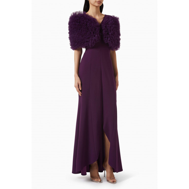 Amri - Ruffled Cape Maxi Dress Purple