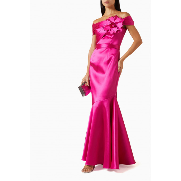 NASS - 3D Floral Applique Maxi Dress in Satin Pink