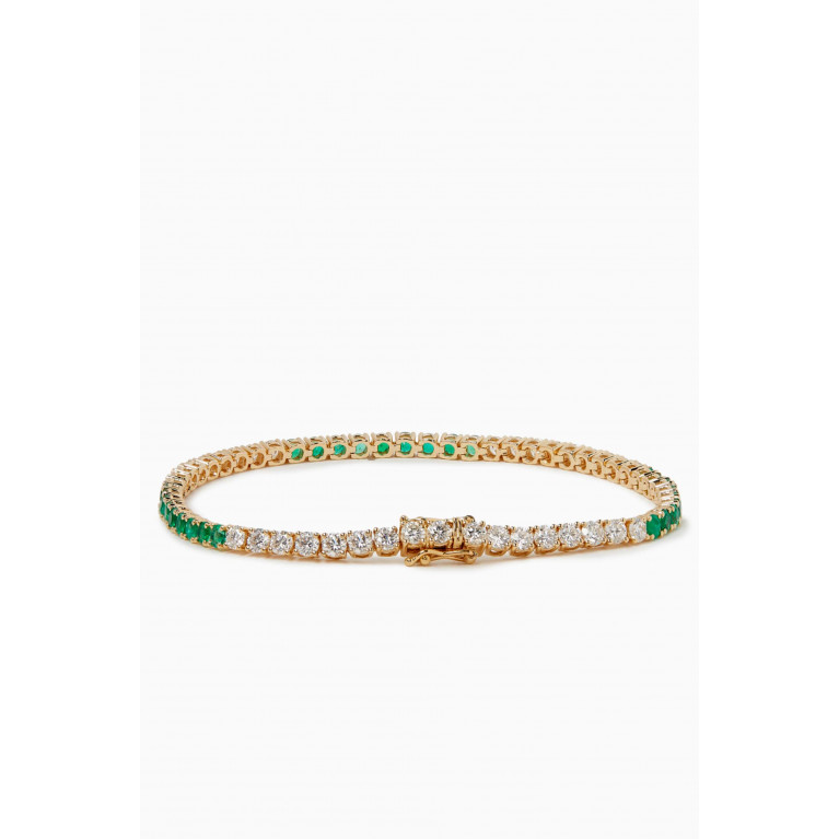 Fergus James - Diamond & Emerald Tennis Bracelet in 18kt Yellow Gold