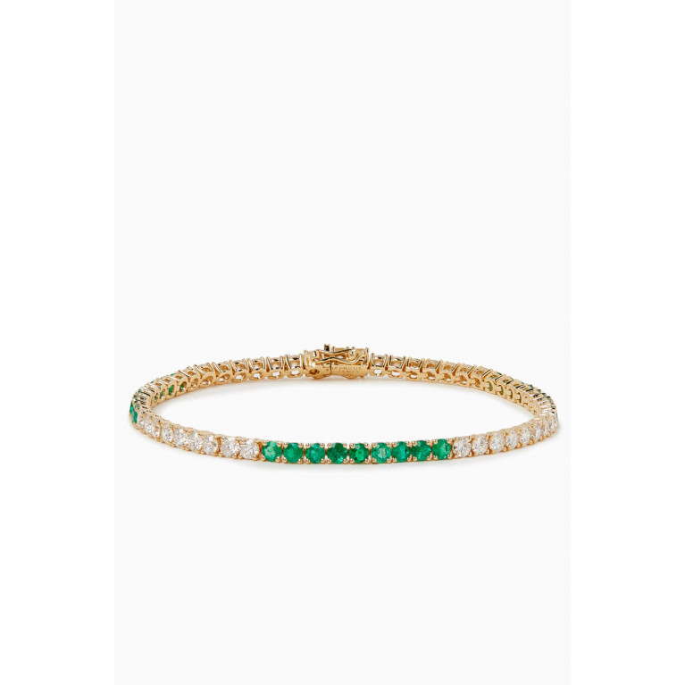 Fergus James - Diamond & Emerald Tennis Bracelet in 18kt Yellow Gold