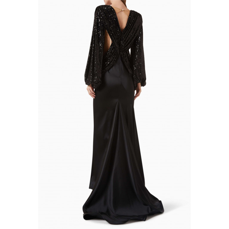 Avaro Figlio - Knotted Cut-out Gown in Sequins & Satin