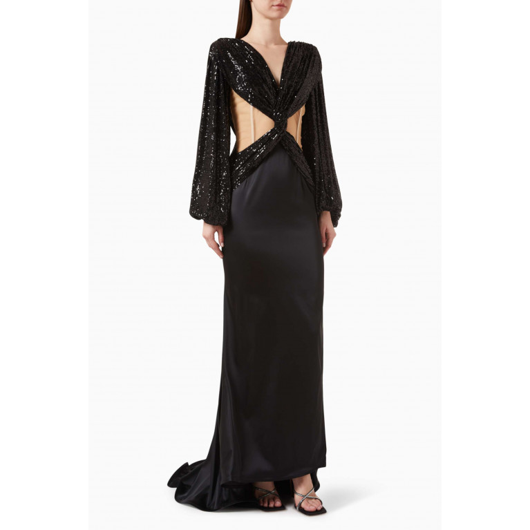 Avaro Figlio - Knotted Cut-out Gown in Sequins & Satin