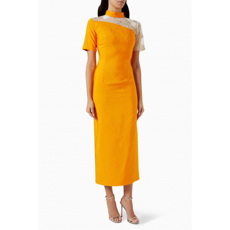 Mimya - High-neck Midi Dress in Viscose Orange