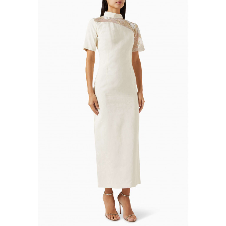 Mimya - High-neck Midi Dress in Viscose White