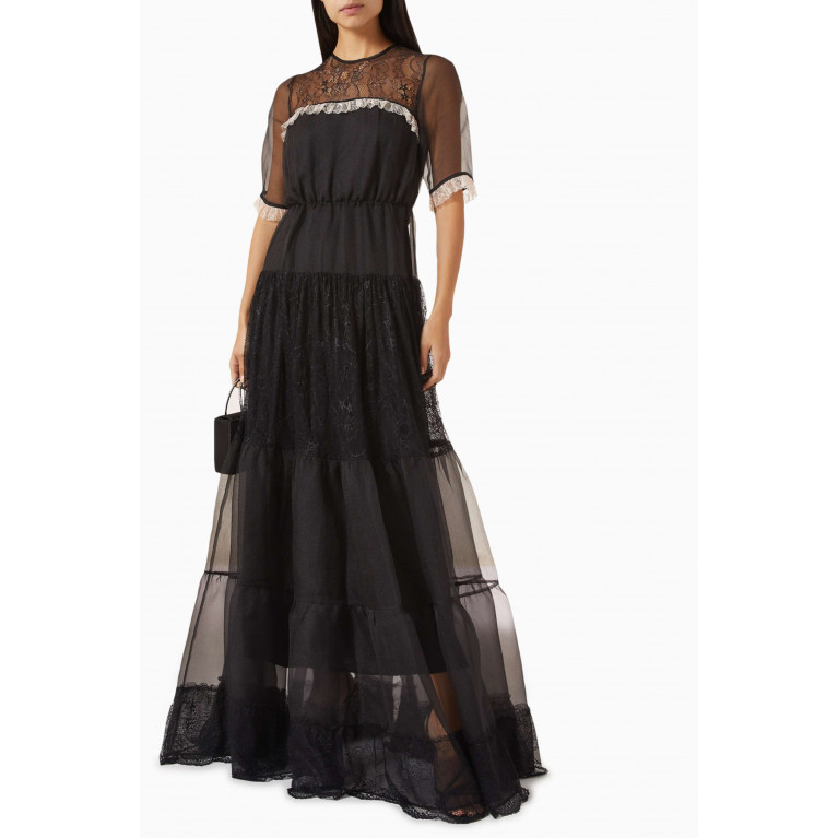 Mimya - Tiered Maxi Dress in Organza & Lace Black