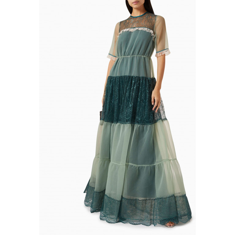 Mimya - Tiered Maxi Dress in Organza & Lace Green