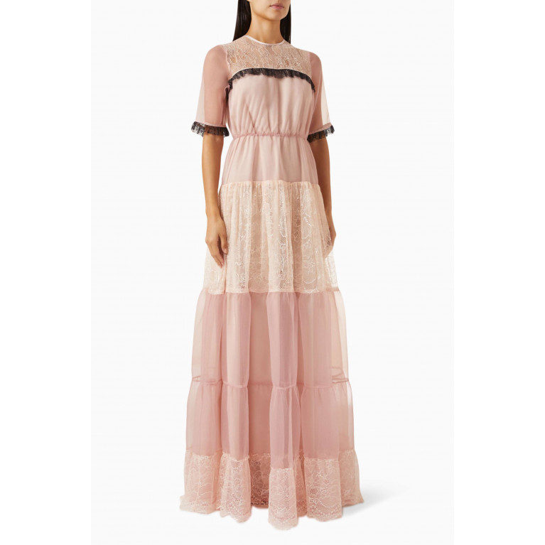 Mimya - Tiered Maxi Dress in Organza & Lace Pink