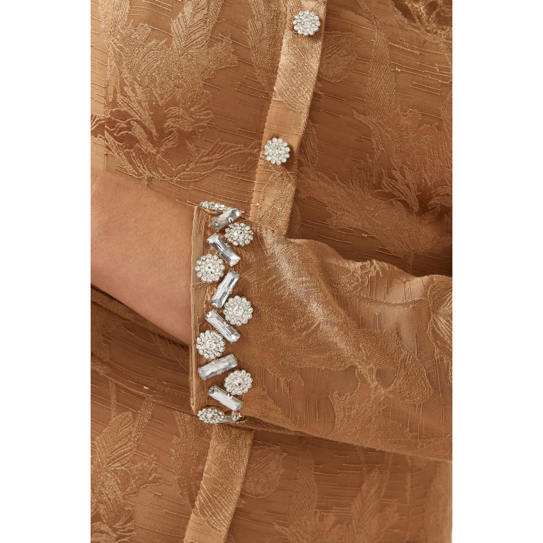 Mimya - Crystal-embellished Midi Dress in Jacquard Brown