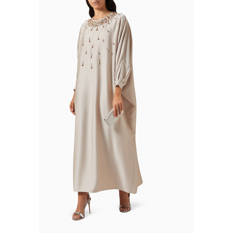 Mimya - Embellished-neck Maxi Dress in Polyester Neutral
