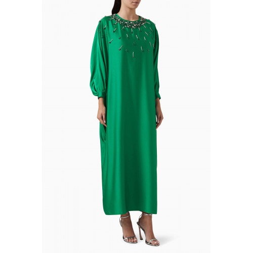 Mimya - Embellished-neck Maxi Dress in Polyester Green