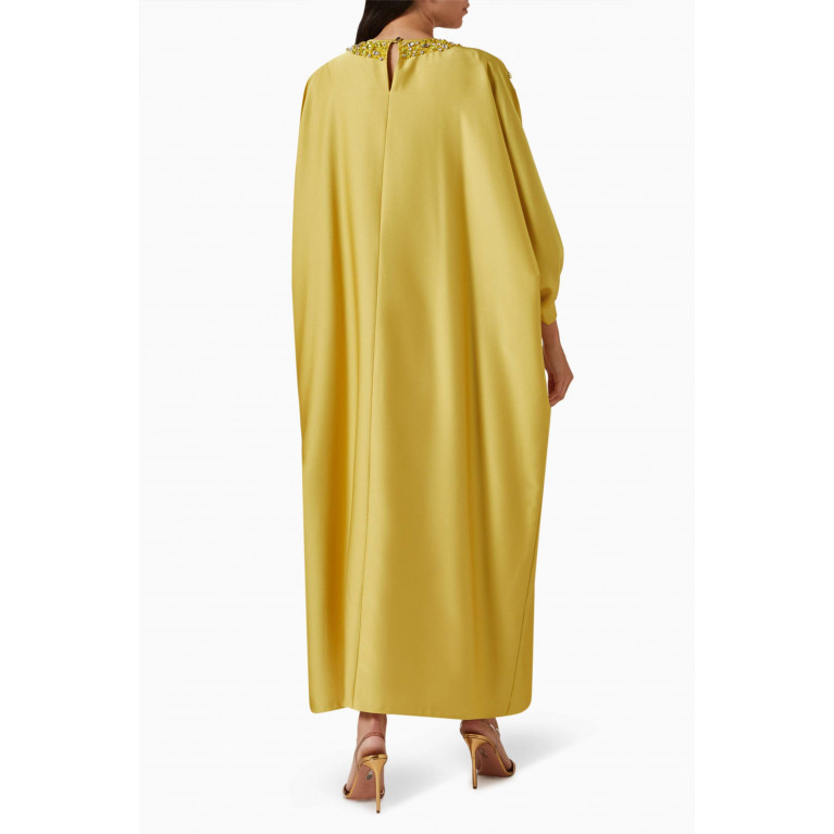 Mimya - Embellished-neck Maxi Dress in Polyester Yellow