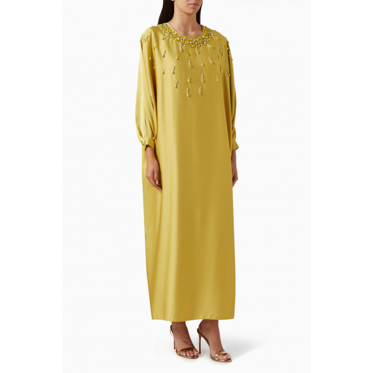 Mimya - Embellished-neck Maxi Dress in Polyester Yellow