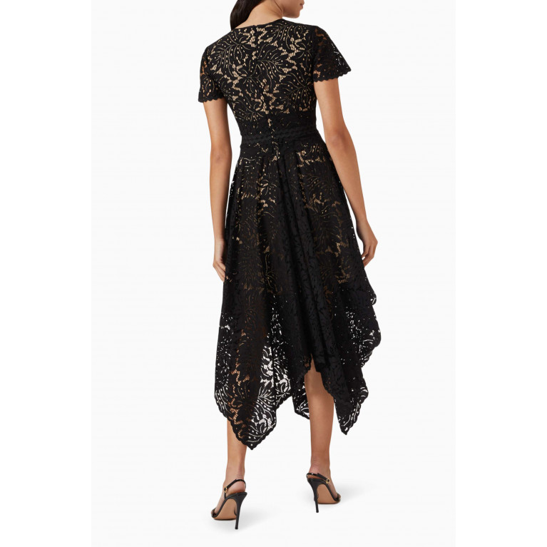 Mimya - Handkerchief-hem Midi Dress in Lace Black