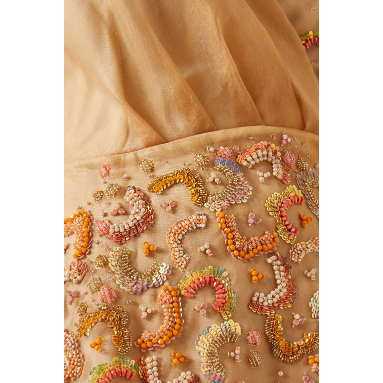 Moonoir - Embellished Wrap Midi Dress in Organza