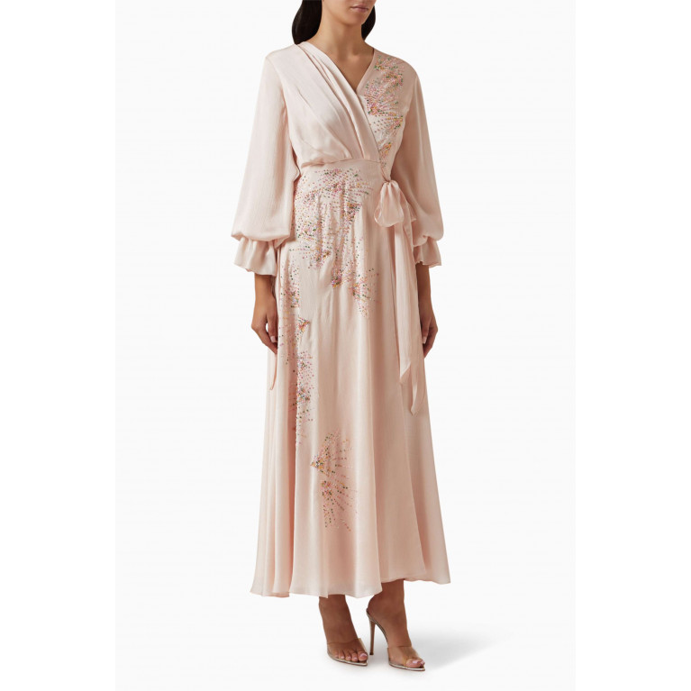 Moonoir - Gem-embellished Wrap Midi Dress in Crepe
