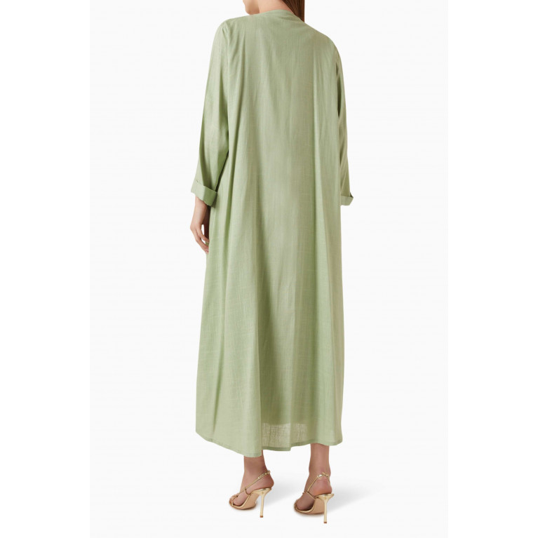 Beige Collection - Layered-collar Abaya Set Green