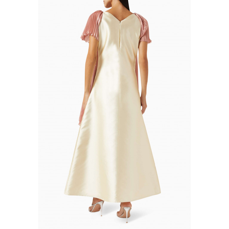 Alize - Pleated-sleeve Maxi Dress in Satin Neutral