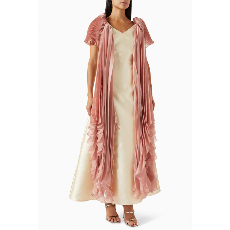 Alize - Pleated-sleeve Maxi Dress in Satin Neutral