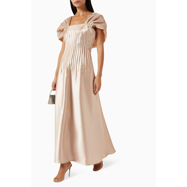 Alize - Pintuck Maxi Dress in Satin Gold