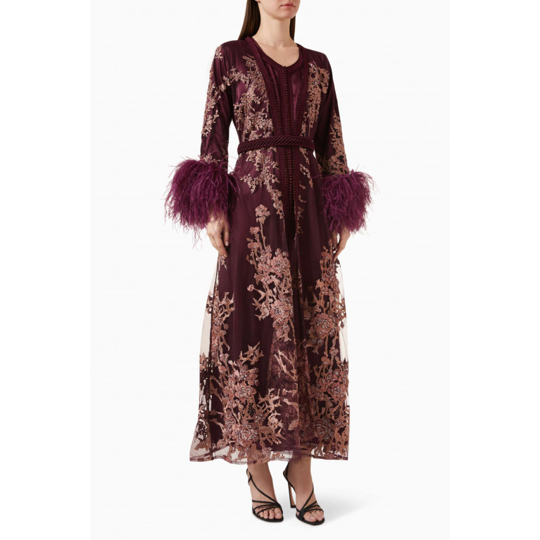 Reem Al Dhaheri - Moroccan Feather-trimmed Embroidered Kaftan Set