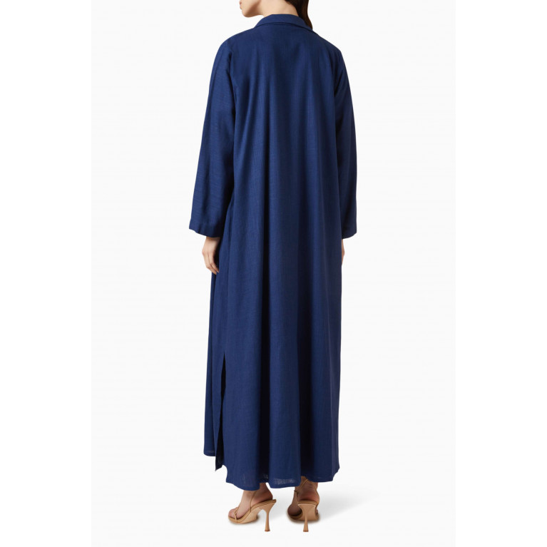Rauaa Official - Open-collar Button Coat Abaya with Inner Dress Blue