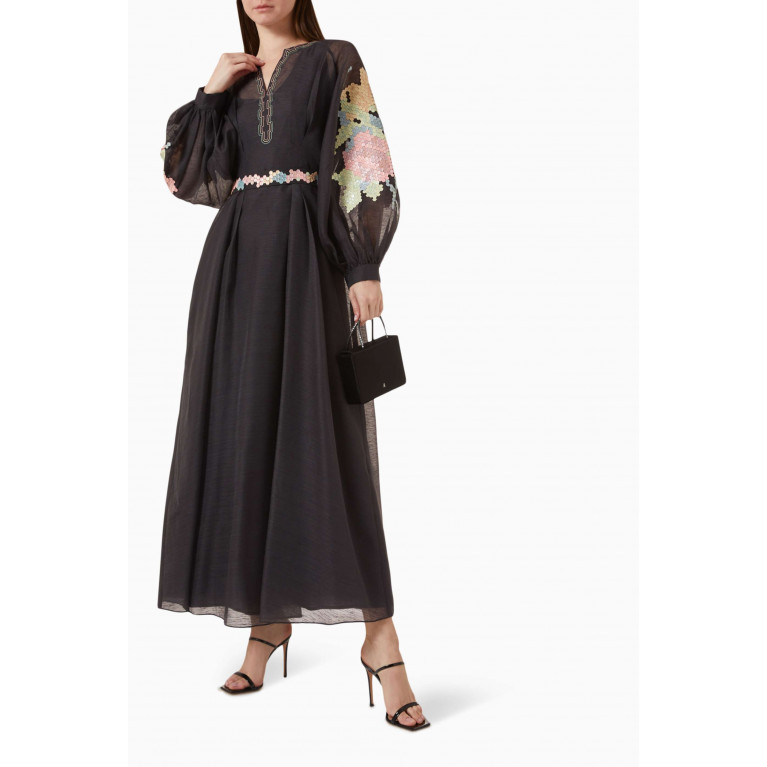 Pankaj & Nidhi - Rike Sequin-embellished Maxi Dress in Poly Luster Black