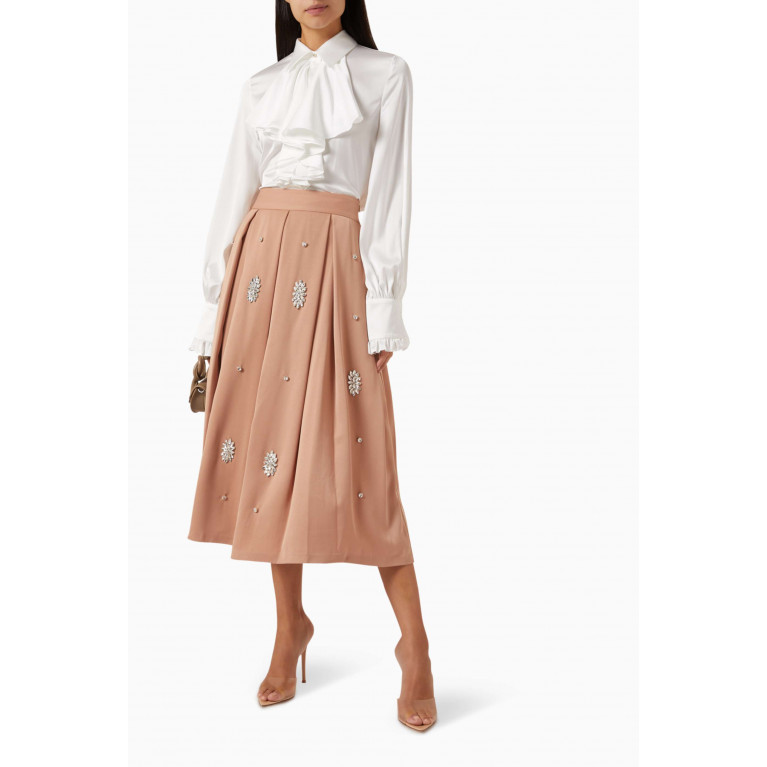 Serpil - Embellished Pleated Maxi Skirt Neutral