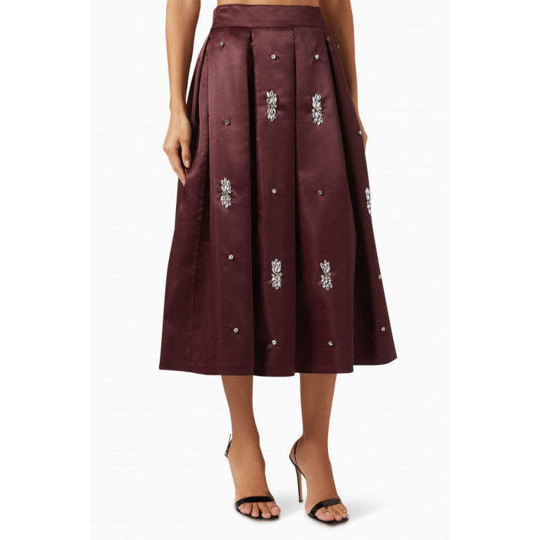 Serpil - Embellished Pleated Maxi Skirt Red