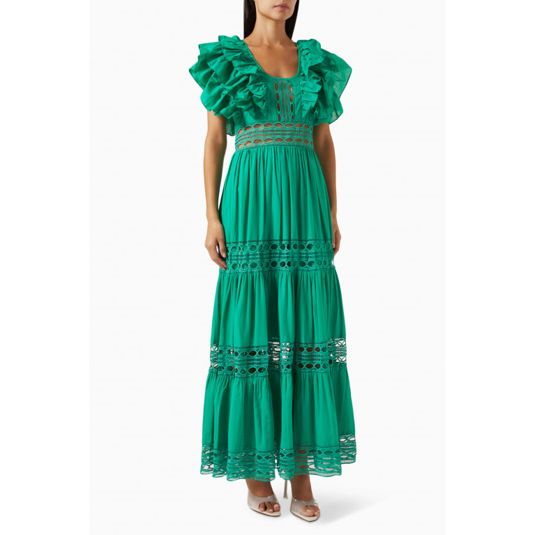 Serpil - Ruffle Tiered Maxi Dress in Cotton Green