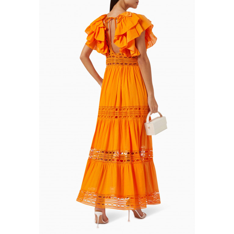 Serpil - Ruffle Tiered Maxi Dress in Cotton Orange