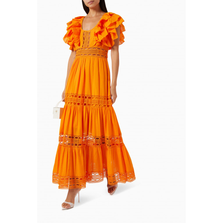 Serpil - Ruffle Tiered Maxi Dress in Cotton Orange