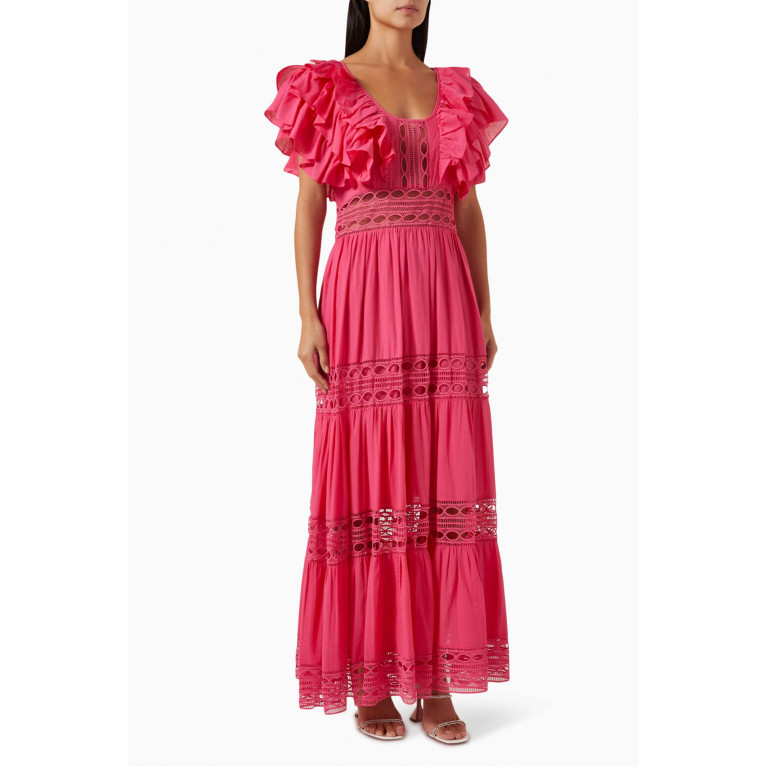 Serpil - Ruffle Tiered Maxi Dress in Cotton Pink