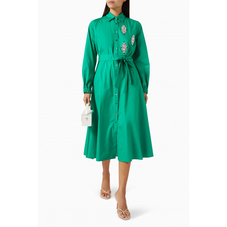 Serpil - Tie-up Shirt Midi Dress Green