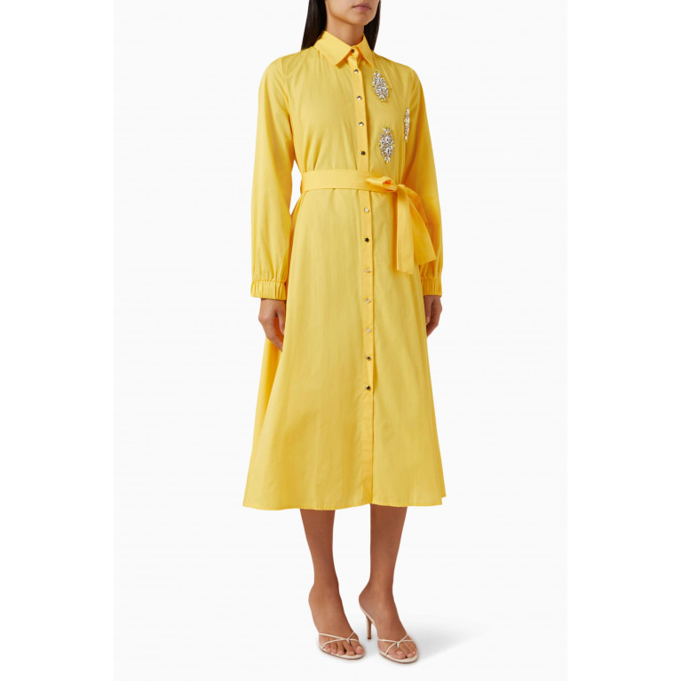 Serpil - Tie-up Shirt Midi Dress Yellow