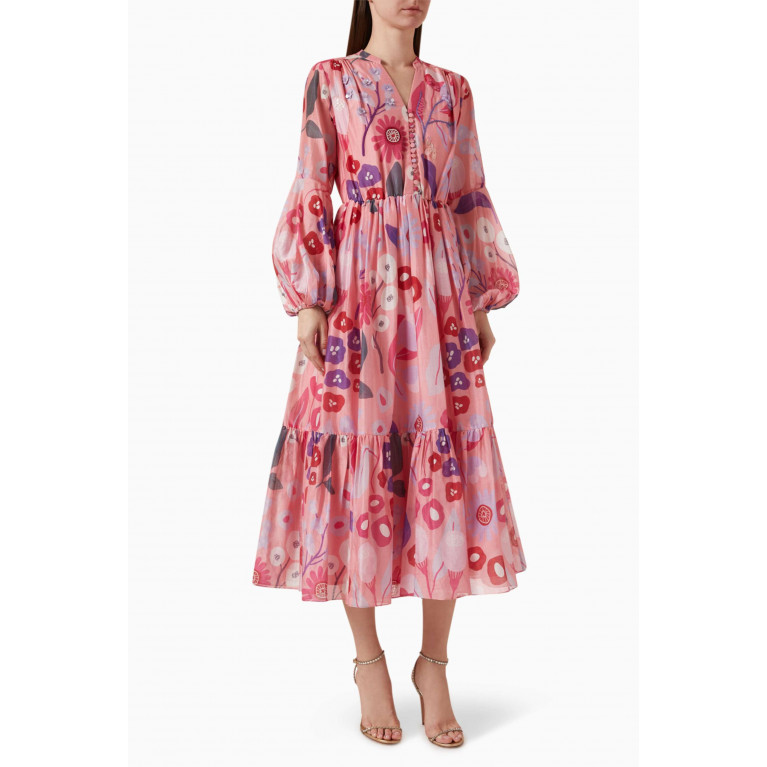 Kalico - Hibiscus-A Printed Dress in Cotton-silk