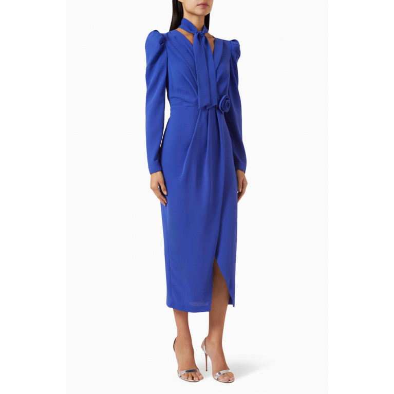 Setre - 3D Floral Appliqué Midi Dress Blue
