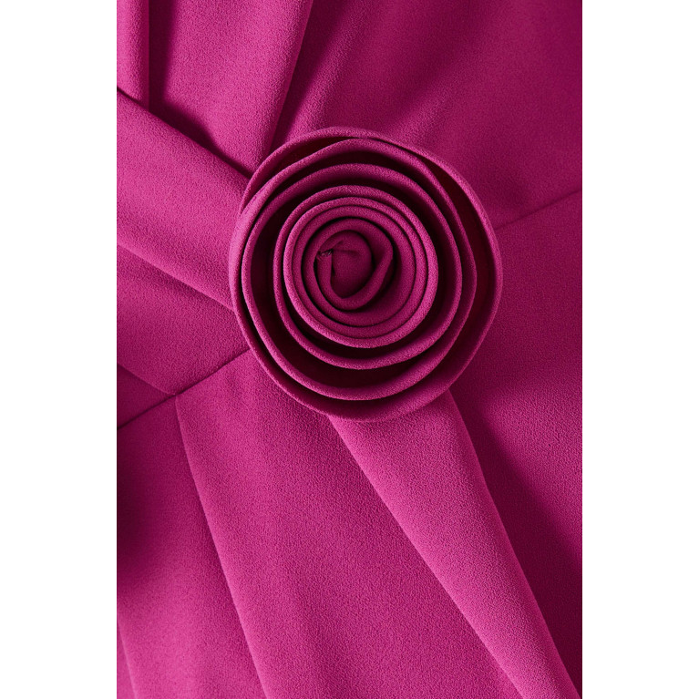Setre - 3D Floral Appliqué Midi Dress Pink