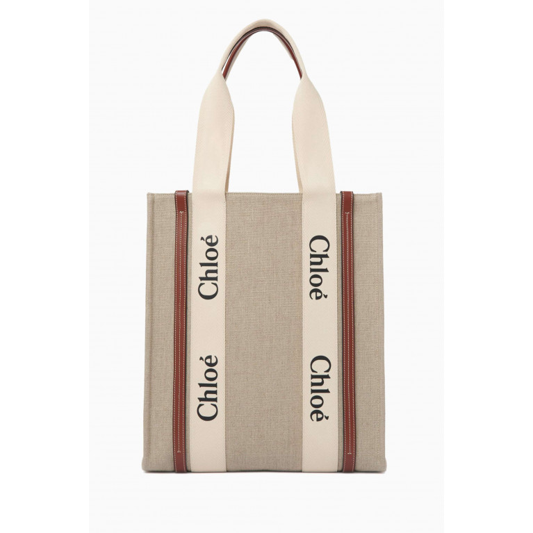 Chloé - Woody N/S Tote Bag in Linen Canvas