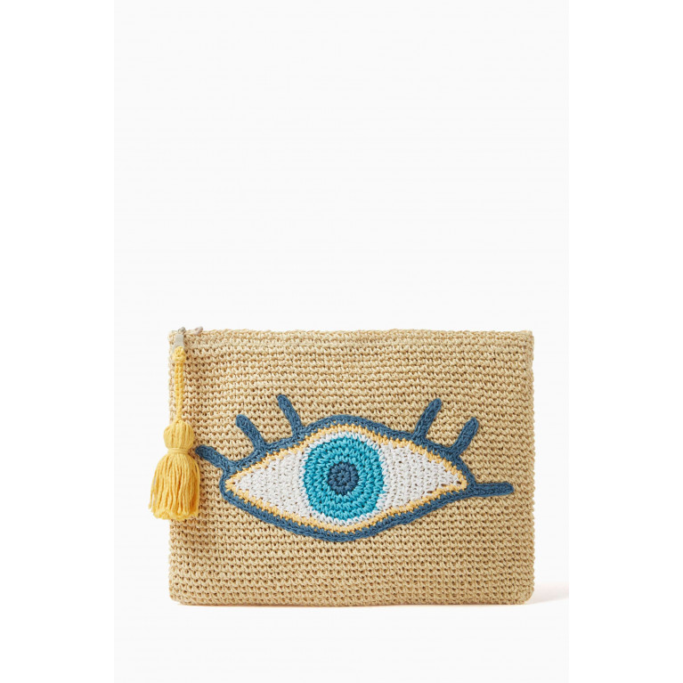 Cooperative Studio - Evil Eye Clutch Bag in Raffia