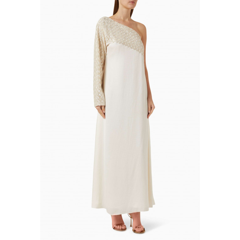 Hessa Falasi - One-shoulder Dress in Silk & Beaded Lace