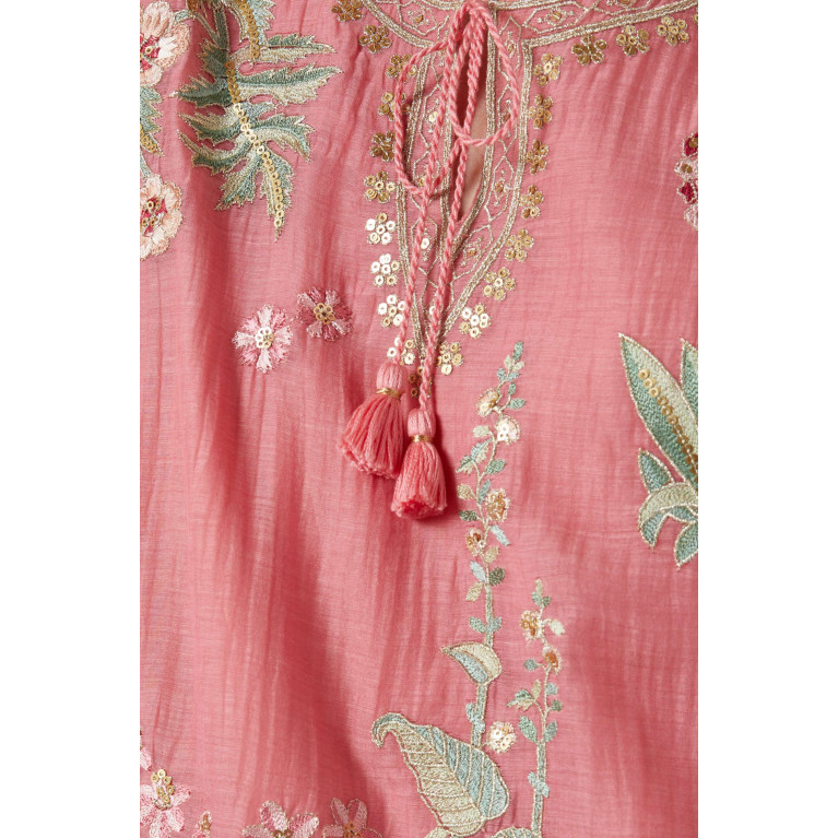 Anita Dongre - Bishop-sleeve Embroidered Kaftan in Chanderi Fabric