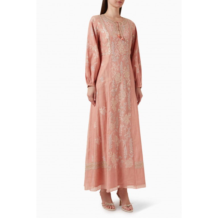 Anita Dongre - Floral-embroidered Kaftan in Chanderi Fabric