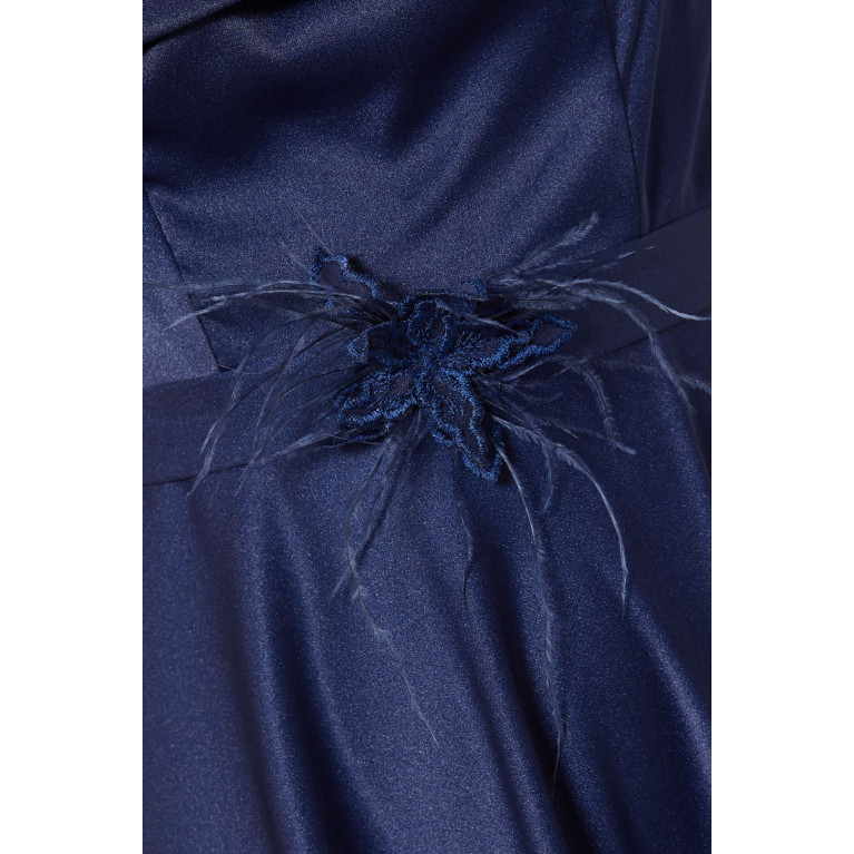 Amri - Draped Tulle Cape Maxi Dress Blue
