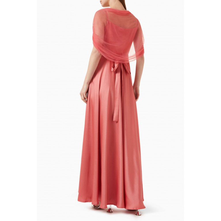 Amri - Draped Tulle Cape Maxi Dress Pink
