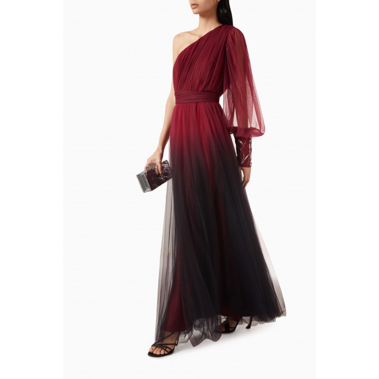 NASS - One-shoulder Ombré Dress Burgundy