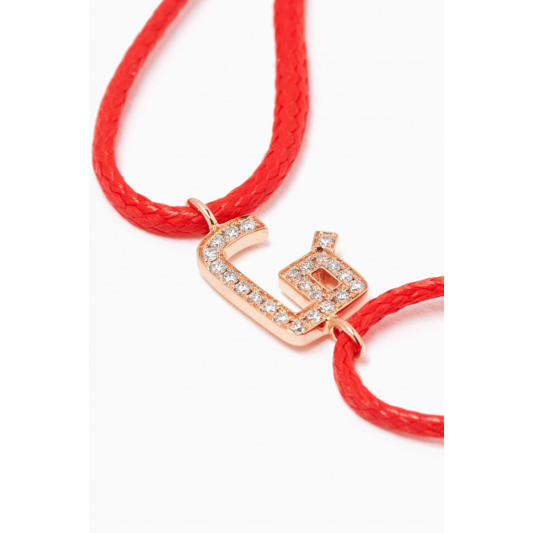 HIBA JABER - Diamond English Initial Thread Bracelet - Letter "F" in 18kt Rose Gold Red