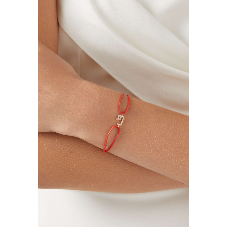 HIBA JABER - Diamond English Initial Thread Bracelet - Letter "F" in 18kt Rose Gold Red
