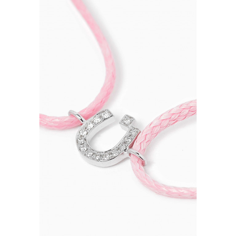 HIBA JABER - Diamond Arabic Initial Thread Bracelet, Letter 'N' in 18kt White Gold Pink
