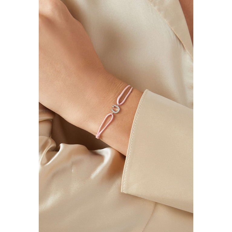 HIBA JABER - Diamond Arabic Initial Thread Bracelet, Letter 'N' in 18kt White Gold Pink