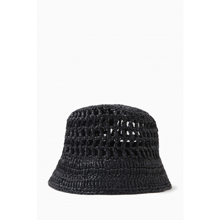 Prada - Logo Crochet Bucket Hat Woven Fabric Black